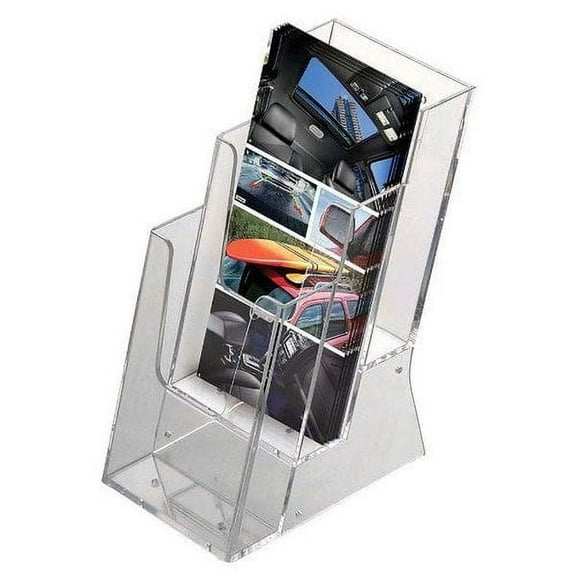M&T Displays 3-Tier 4x6 Clear Acrylic Brochure Holder, Desktop Pamphlet & Flyer Display Organizer