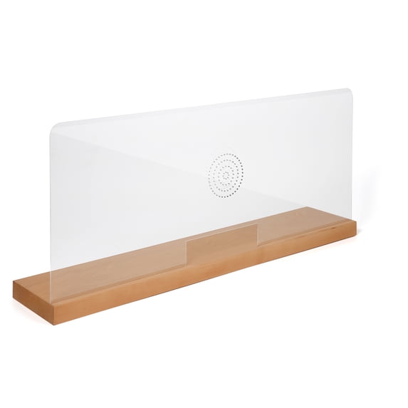 M&T Displays 39.37x17.02 Inch Wooden Base Hygienic Separator on Counter with Speaker Holes, Sneeze Guard, Protective Window for Employers & Customers, Barrier for Coughing & Sneezing (Natural Wood)