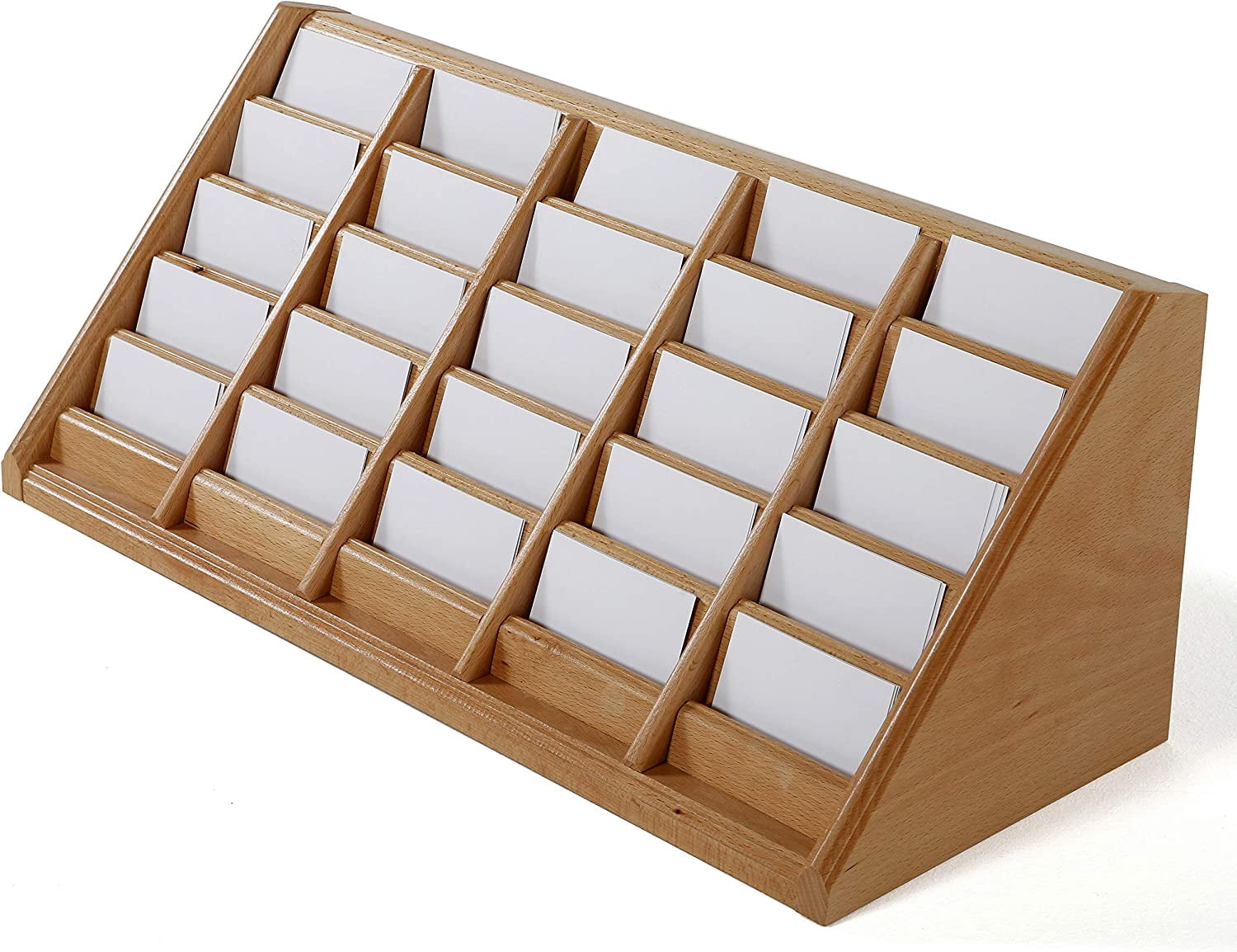 M&T Displays 5 Tiered Natural Wood Business Card Holder 25 Pockets - Desktop Organizer for Office