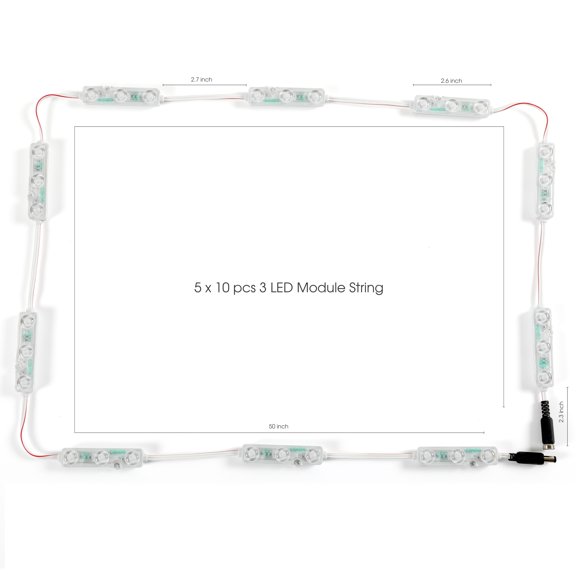 M&T Displays 5x10 pcs 2835 3 LED Module 12V DC Green 160 deg Lens Adhesive Tape Male Female Jack IP67 Water Resistant Outdoor Letter Sign Billboard Backlight DIY Home Garden Party Decoration