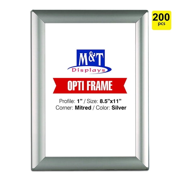 M&T Displays 8.5x11 Snap Frame for Wall Mount, Snap Open Frame, 1 inch Profile - Silver / 200pcs / $5.75 Each