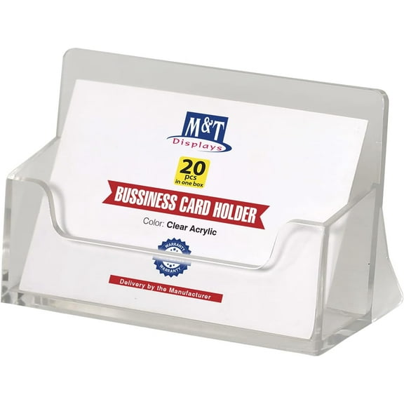 M&T Displays Acrylic Clear Business Name Card Holder Pocket Desktop Card Display Desk Organizer (20 pack)