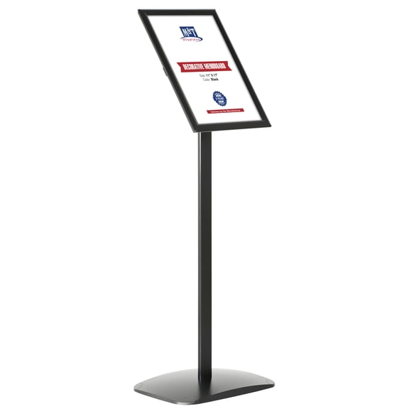 M&T Displays Black 11x17 Pedestal Sign Holder Aluminum Snap Frame Poster Stand with Anti-Glare Cover