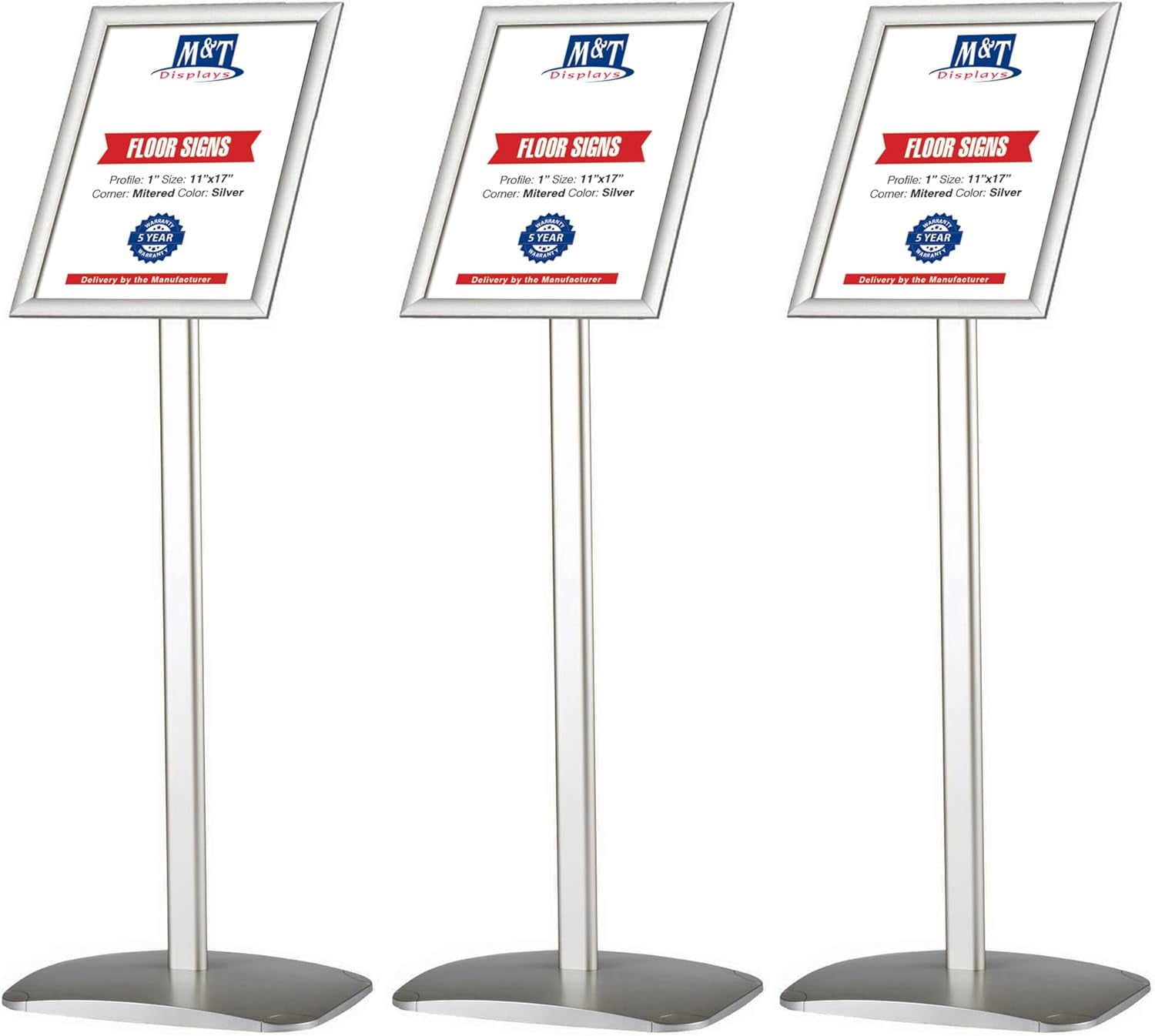 Reusable Display M&T Displays Advertising Restaurant Aluminum Sign Post, Silver A3 11x17 ...