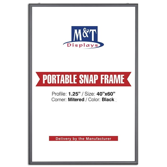 M&T Displays Aluminum Portable Black Snap Photo Picture Poster Frame 40x60 inch