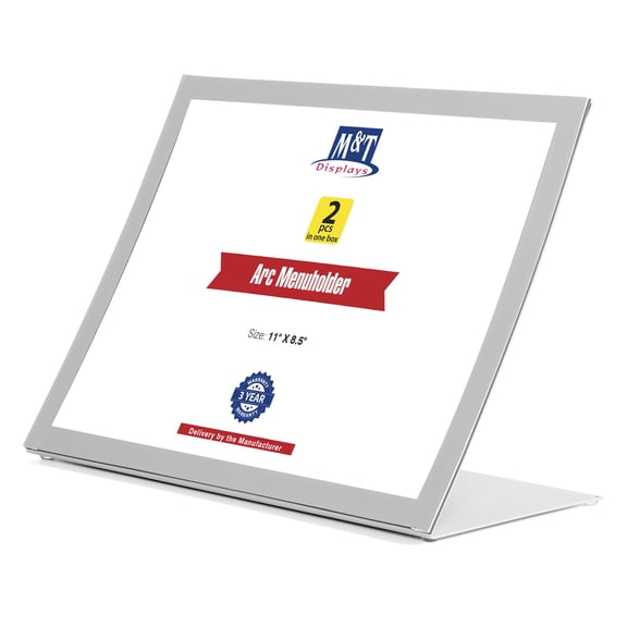 M&T Displays Arc Menu Holder 8.5x11 Gray Landscape, Magnetic Table Sign Frame for Events, 2 Pack