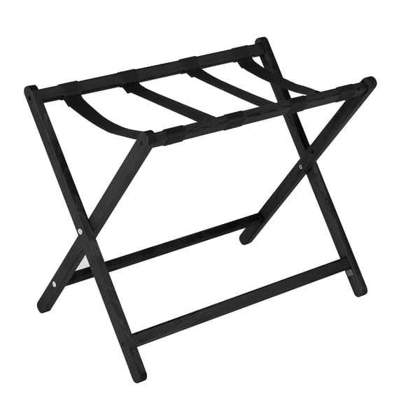 M&T Displays Beech Wood Folding Luggage Rack with Woolen Strips for hotel, gym, spa, 200 lbs Carriage Capacity (Black, 18x30)