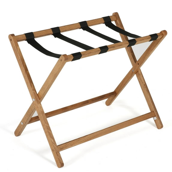 M&T Displays Beech Wood Folding Luggage Rack with Woolen Strips for hotel, gym, spa, 200 lbs Carriage Capacity (Dark Wood, 18x30)