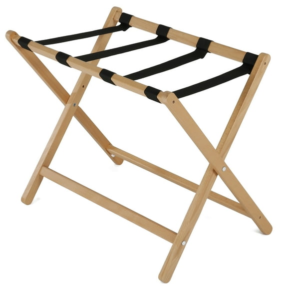 M&T Displays Beech Wood Folding Luggage Rack with Woolen Strips for hotel, gym, spa, 200 lbs Carriage Capacity (Natural Wood, 18x30)