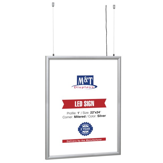M&T Displays Best Buy LEDbox Double Sided LED Backlit Poster Frame 22x34 Inch Silver 1" Aluminum Profile Front Loading Photo Picture Advertisement Sign Holder Mitered Corner Anti Glare Cover