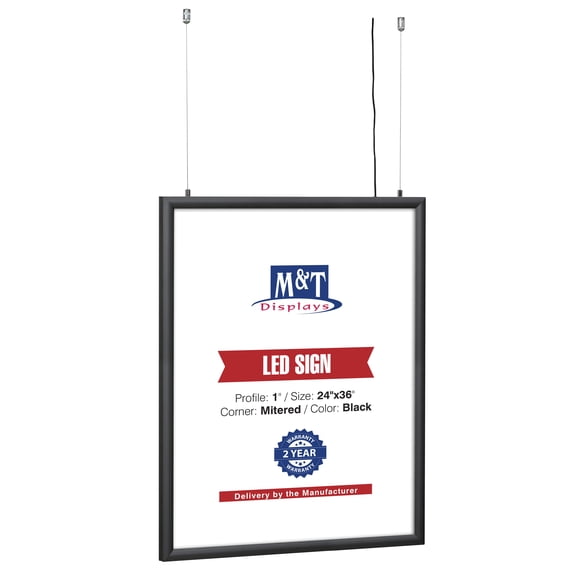 M&T Displays Best Buy LEDbox LED Light Movie Poster Frame 24x36 Inch Black 1" Aluminum Profile Front Loading Photo Picture Advertisement Sign Holder Mitered Corner Anti Glare Cover