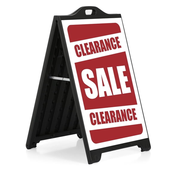 M&T Displays Black Street SignPro Board, Weatherproof A-Frame Sidewalk Curb Sign with 2 24x36 inch Matt Laminated Anti-Glare CLEARANCE SALE Sticker Signs, Folding Portable Double Sided