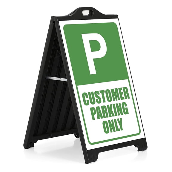 M&T Displays Black Street SignPro Board, Weatherproof A-Frame Sidewalk Curb Sign with 2 24x36 inch Matt Laminated Anti-Glare CUSTOMER PARKING ONLY Sticker Signs, Folding Portable Double Sided