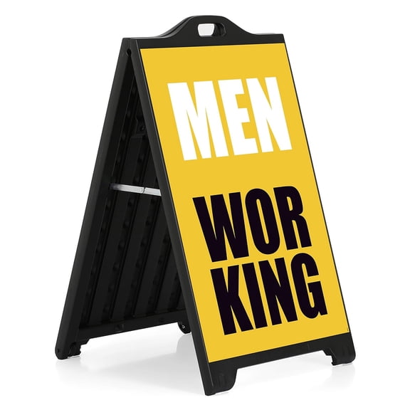 M&T Displays Black Street SignPro Board, Weatherproof A-Frame Sidewalk Curb Sign with 2 24x36 inch Matt Laminated Anti-Glare MEN WORKING Sticker Signs, Folding Portable Double Sided