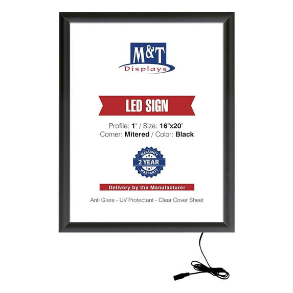 M&T Displays Buy Max LEDbox LED Light Poster Frame 16x20 Inch Black 1" Aluminum Profile Front Loading Wall Mounting Photo Picture Advertisement Sign Holder Mitered Corner Anti Glare Cover