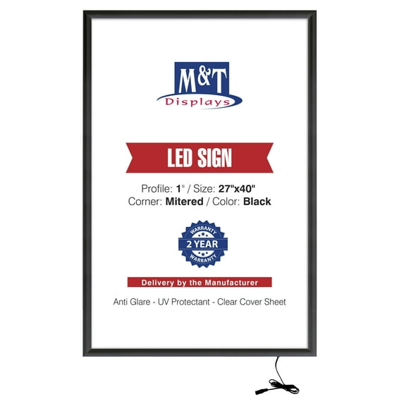 M&T Displays Buy Max 27x40 LED Backlit Black Aluminum Poster Frame Wall Mount Photo Sign Holder