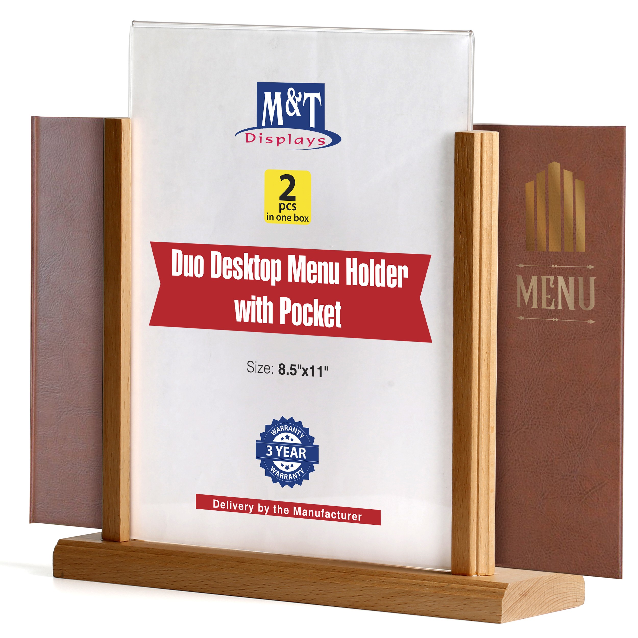 M&T Displays Classic Desktop Menu Holder with Acrylic U Type Pocket ...