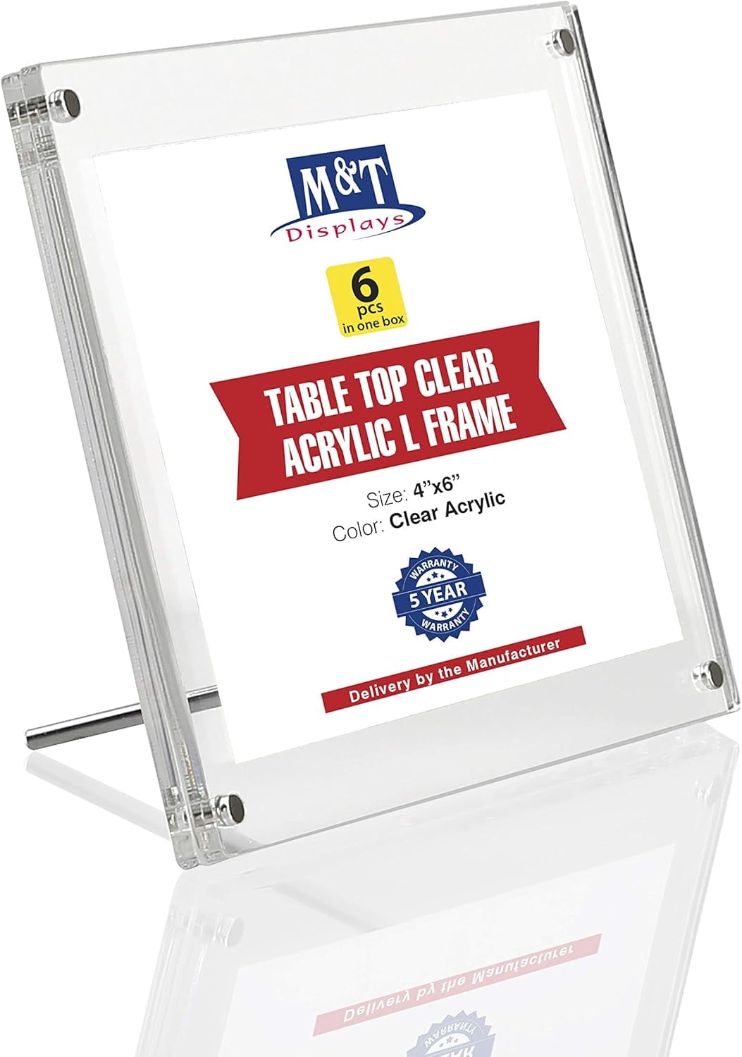 M&T Displays Clear Acrylic L Photo Frame, 4x6 inch Picture Sign Holder ...