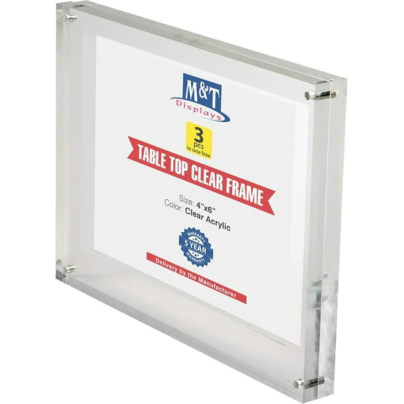 M&T Displays Clear Acrylic Photo Frame 4x6 Picture Sign Holder Desktop Brochure Advertising Stand - 3 Pack