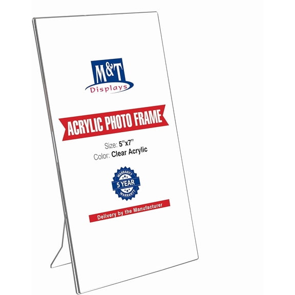 M&T Displays Clear Acrylic Photo Frame 5x7 inch Picture Sign Holder Portrait Desktop Stand Menu Flyer