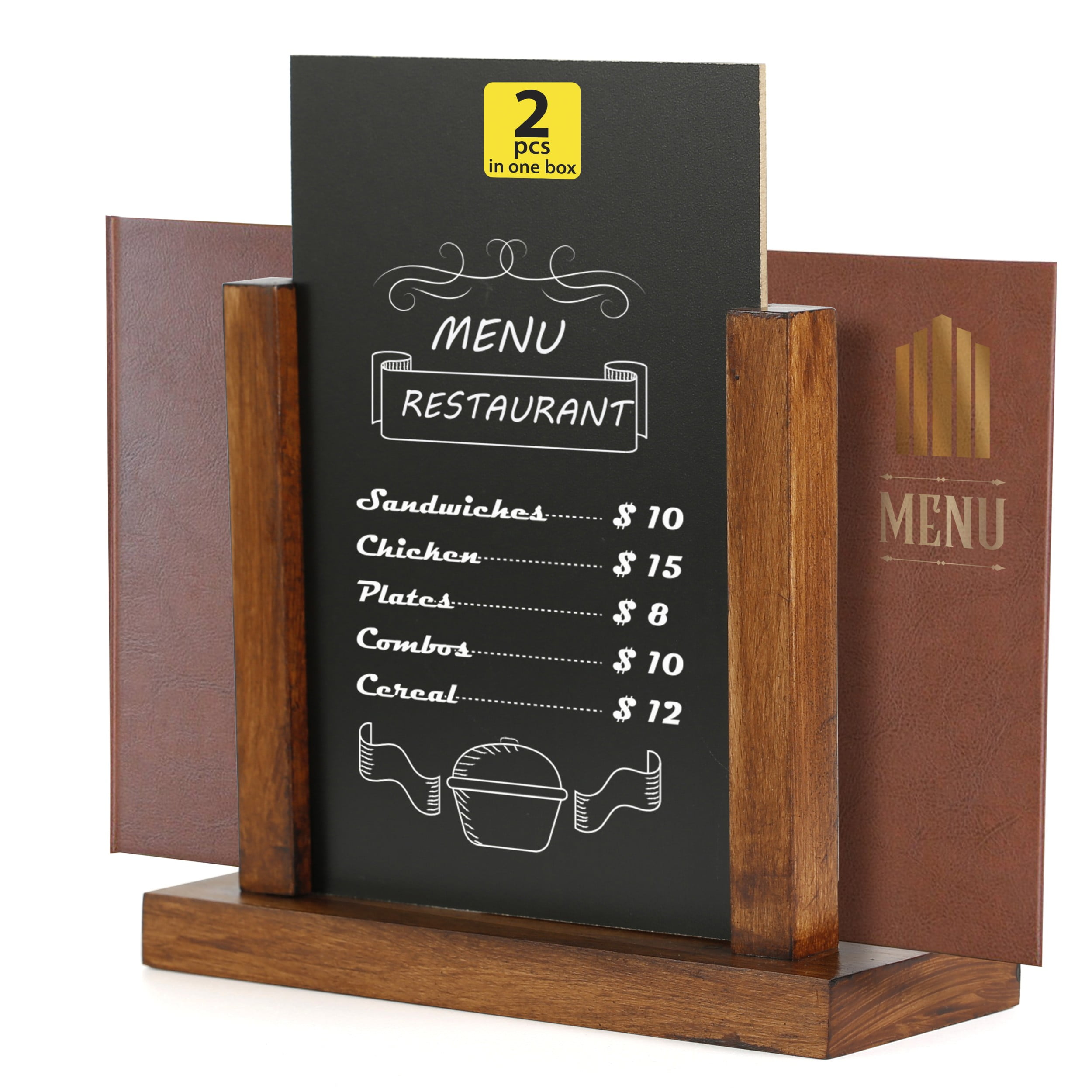 M&T Displays 2-Pack Dark Wood Desktop Menu Holder with Chalkboard ...
