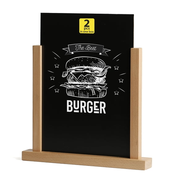 M&T Displays 8.5x11 Chalkboard Menu Holder Natural Wood Portrait Tabletop Sign Frame (2 Pack)