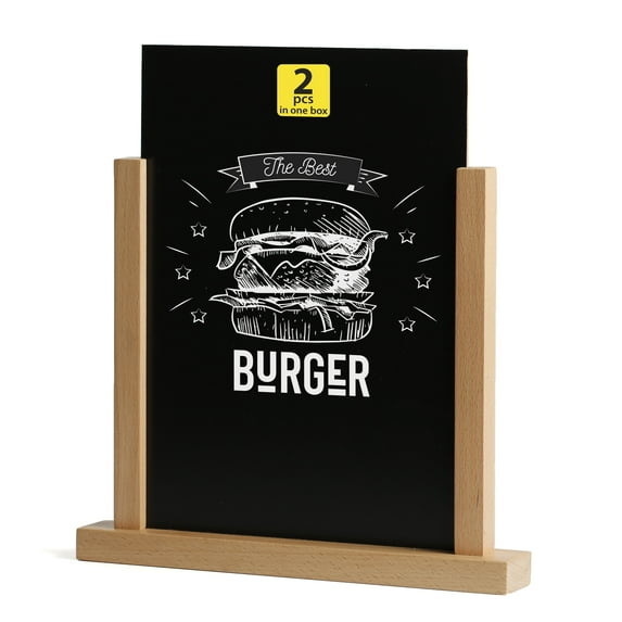 M&T Displays 8.5x11 Chalkboard Menu Holder Natural Wood Portrait Tabletop Sign Frame (2 Pack)