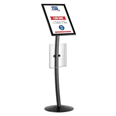 M&T Displays Curved Menu Board, 11x17 Inch Pedestal Sign Holder with 8.5x11 Inch Brochure Holder Black Floor Standing Aluminum Front Loading Easy Open Poster Message Advertisement Post