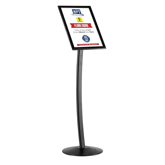 M&T Displays Curved Menu Board 11x17 Floor Standing Black Aluminum Pedestal Sign Holder (5-Pack)