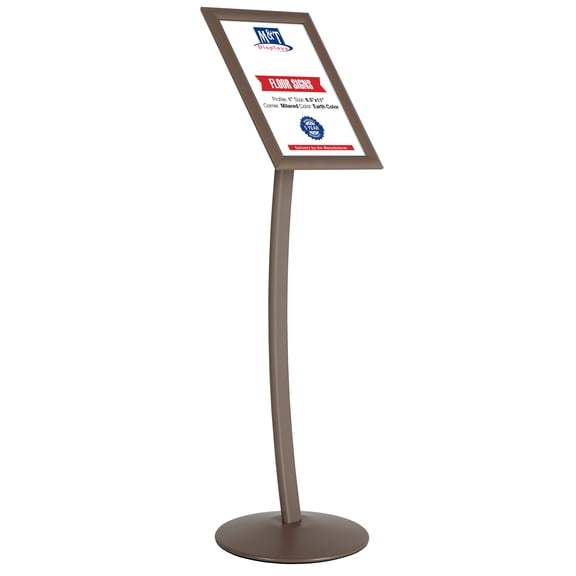 M&T Displays Curved Menu Board, 11x17 inch Earth Color Pedestal Sign Holder Floor Standing Aluminum Front Loading Easy Open Poster Message Advertisement Holder for Restaurant Cafe Hotel