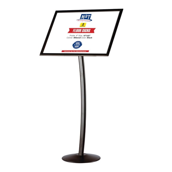 M&T Displays Curved Menu Board, 18x22 inch Black Pedestal Sign Holder Floor Standing Aluminum Front Loading Easy Open Poster Message Advertisement Holder for Restaurant Cafe Hotel (2-Pack)