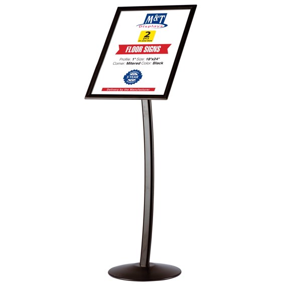 M&T Displays Curved Menu Board, 18x24 inch Black Pedestal Sign Holder Floor Standing Aluminum Front Loading Easy Open Poster Message Advertisement Holder for Restaurant Cafe Hotel (2-Pack)