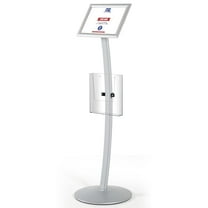 M&T Displays Curved Menu Board, 8.5x11 Inch Pedestal Sign Holder with 8.5x11 Inch Brochure Holder Silver Floor Standing Aluminum Front Loading Easy Open Poster Message Advertisement Post