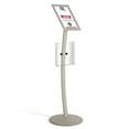 thumbnail image 1 of M&T Displays Curved Menu Board, 8.5x11 Inch Pedestal Sign Holder with 8.5x11 Inch Brochure Holder White Pearlic Floor Standing Aluminum Front Loading Easy Open Poster Message Advertisement Post, 1 of 7