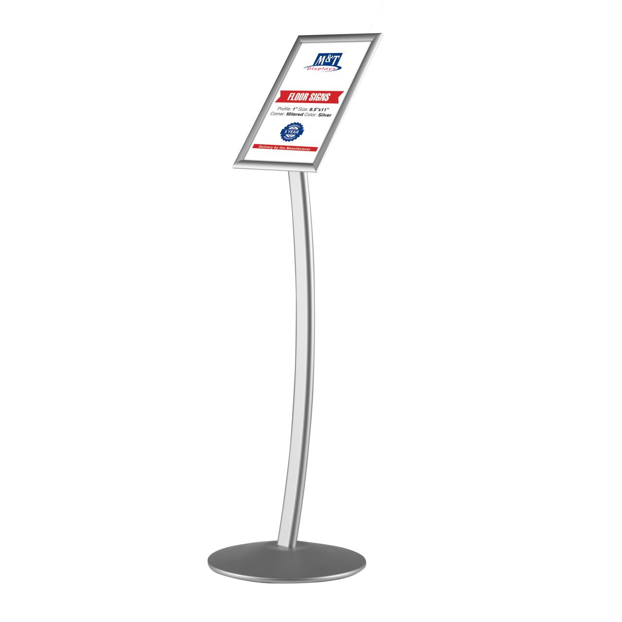 M&T Displays Floor Standing Aluminum Curved Menu Board 8.5x11 Silver ...
