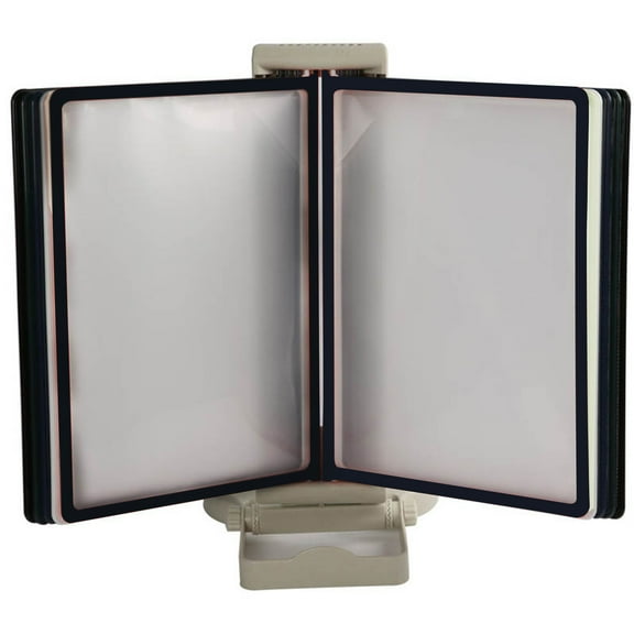 M&T Displays Desk Reference Organizer with 10 Black Double-Sided 8.5x11 Inch Letter Front Loading Corner Tuck Easy Load Pockets Pivoting Doc Display Catalog Menu Holder Adjustable Heavy Base