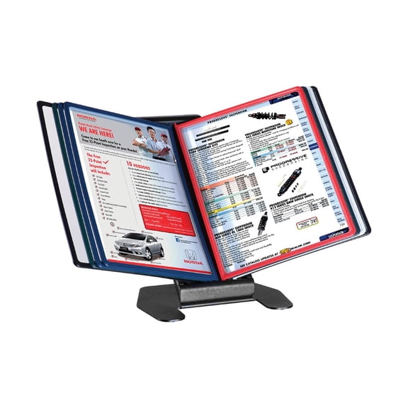 M&T Displays Desk Reference Organizer 10 Double-Sided 8.5x11 Pockets with Adjustable Black Base
