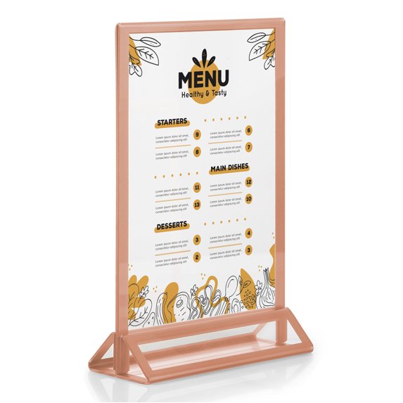 M&T Displays 5x7 T-Shape Acrylic Menu Holder Gold Border Double Sided Bottom Load Sign (12 Pack)