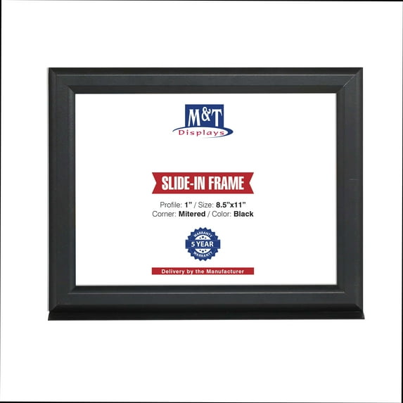 M&T Displays Double Sided Counter Slide In Advertisement Frame 8.5x11 Inch Black 1" Aluminum Profile Landscape Tabletop Picture Poster Document Certificate Sign Holder Metal Base