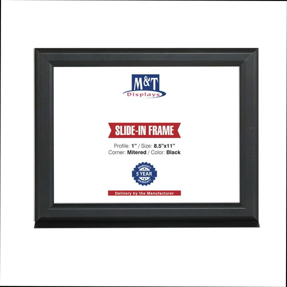M&T Displays Double Sided Counter Slide In Advertisement Frame 8.5x11 Inch Black 1" Aluminum Profile Landscape Tabletop Picture Poster Document Certificate Sign Holder Metal Base