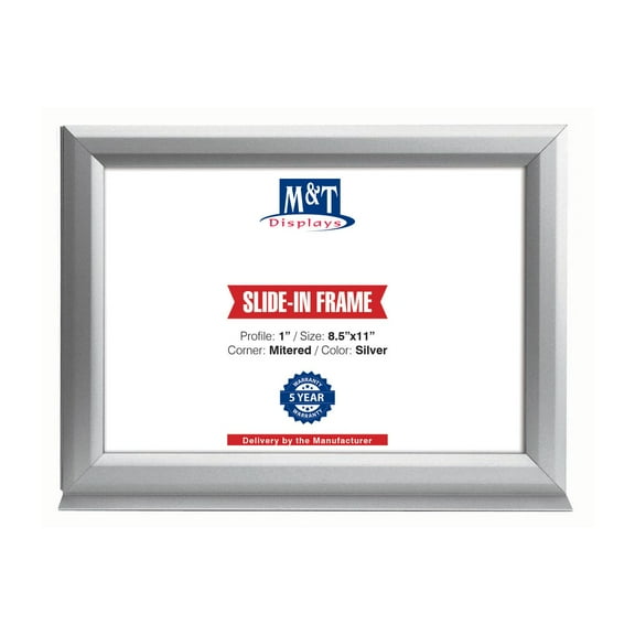 M&T Displays Double Sided Counter Slide In Advertisement Frame 8.5x11 Inch Silver 1" Aluminum Profile Landscape Tabletop Picture Poster Document Certificate Sign Holder Metal Base