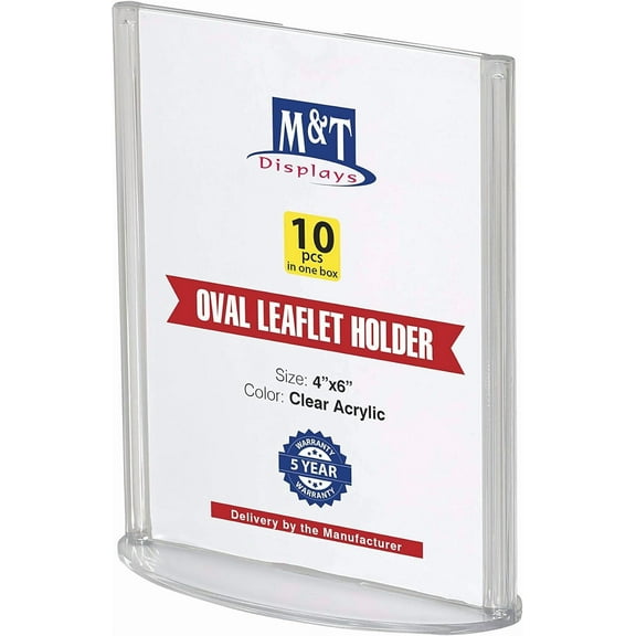M&T Displays Double Sided Oval Acrylic Leaflet Holder 4x6 inches Pocket Menu Stand for Desk - 10 Pack
