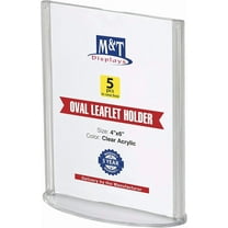 M&T Displays Double Sided Oval Acrylic Leaflet Holder 4x6 inches Pocket Menu Stand for Desk - 5 Pack