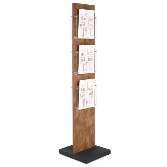 M&T Displays Double Sided, Plywood Poster Stand, Literature Holder, Magazine Rack, Brochure Display Stand, Catalog Leaflet, Flier Holder for Fair, Conference, Showroom (Dark Wood - Black, 6x(8.5x11))