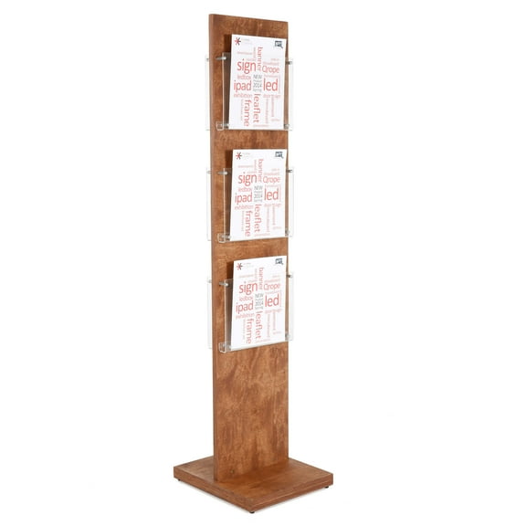 M&T Displays Dark Wood Double-Sided Poster Stand with 6x(8.5x11) Literature Holders for Brochures