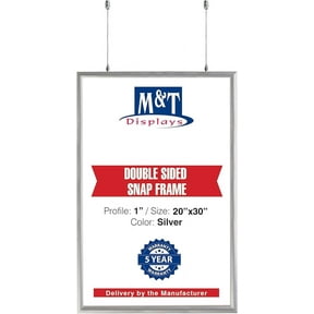 M&T Displays Double Sided Snap Frame Silver 20x30 Inch Picture Poster Holder 1" Aluminum Profile Front Loading Easy Change Mitered Corner with Anti Glare PET Cover