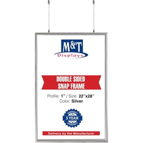 M&T Displays Double Sided Snap Frame Silver 22x28 Inch Picture Poster Holder 1" Aluminum Profile Front Loading Mitered Corner with Hanging Hardware