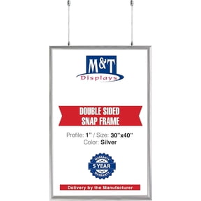 M&T Displays Double Sided Snap Frame Silver 30x40 Inch Picture Poster Holder 1" Aluminum Profile Front Loading Easy Change Mitered Corner with Anti Glare PET Cover