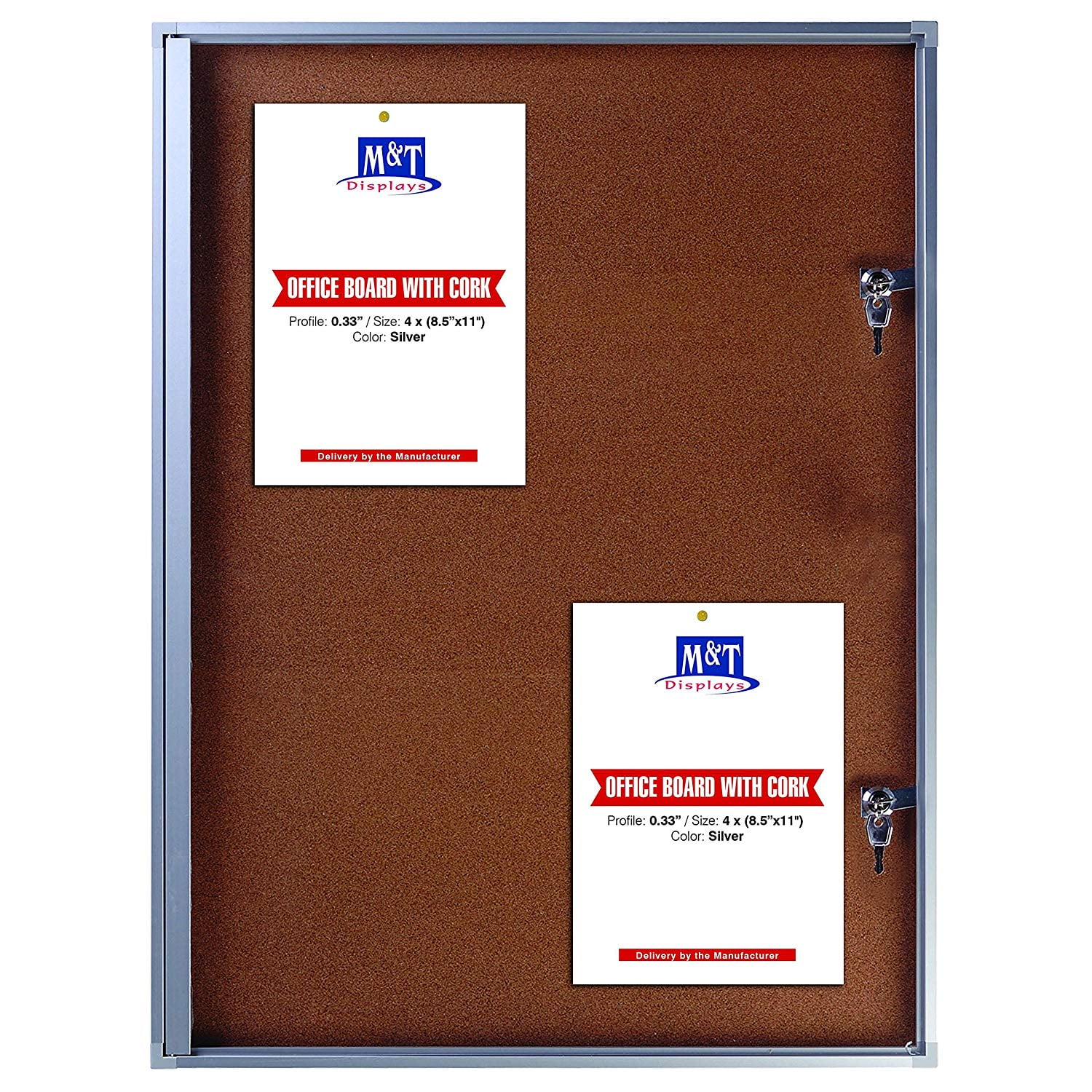 M&T Displays Enclosed Cork Bulletin Board 18.66x25.87 inches Silver Aluminum 4x(8.5x11)" Outdoor Noticeboard