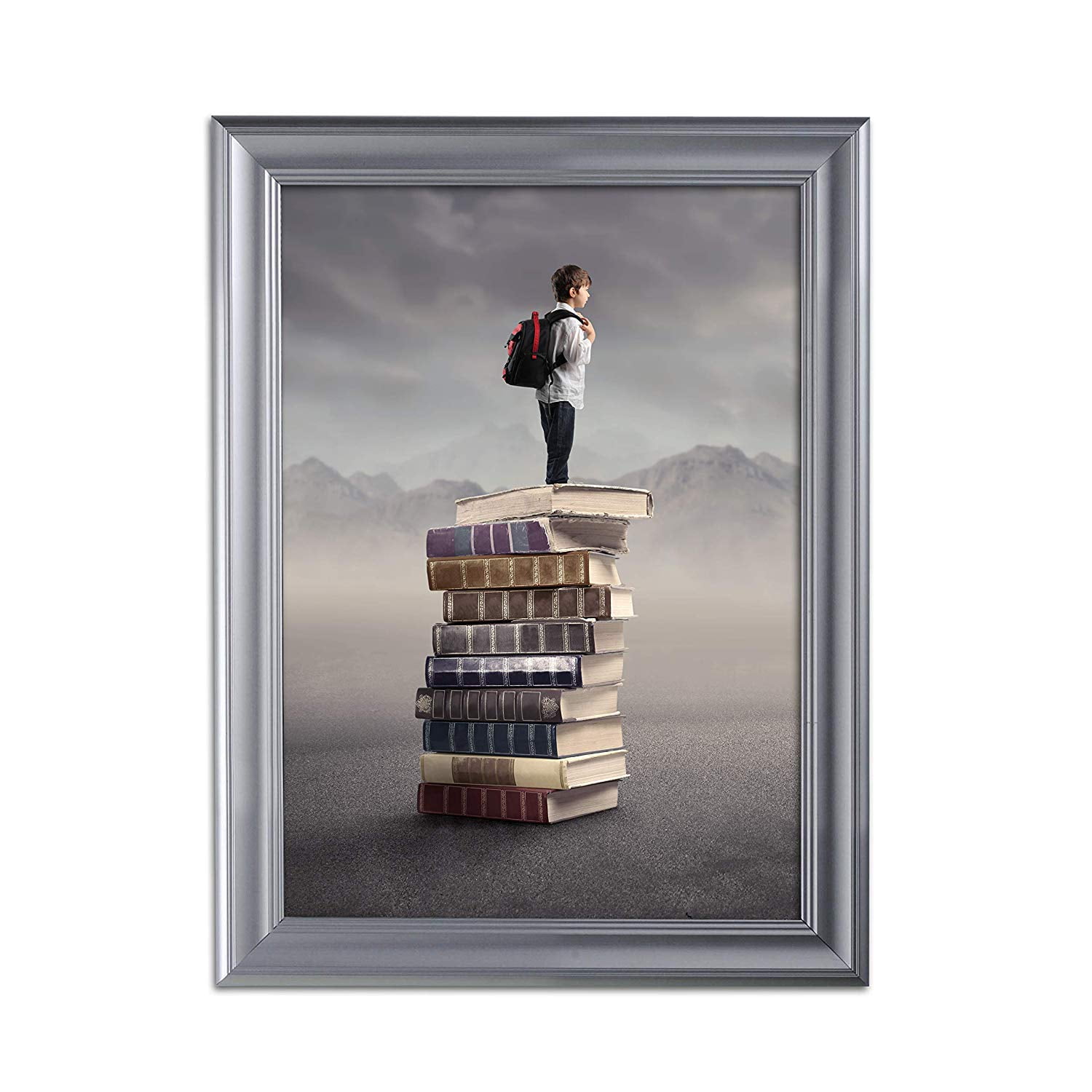 M&T Displays Fancy Front Loading Snap Picture Frame Poster Size 1.58" Silver Color Profile, Mitered Corner (18x24)
